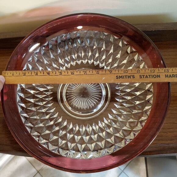 Indiana Glass Ruby Band Crystal Diamond Serving Bowl 13.5" - Picture 4 of 5